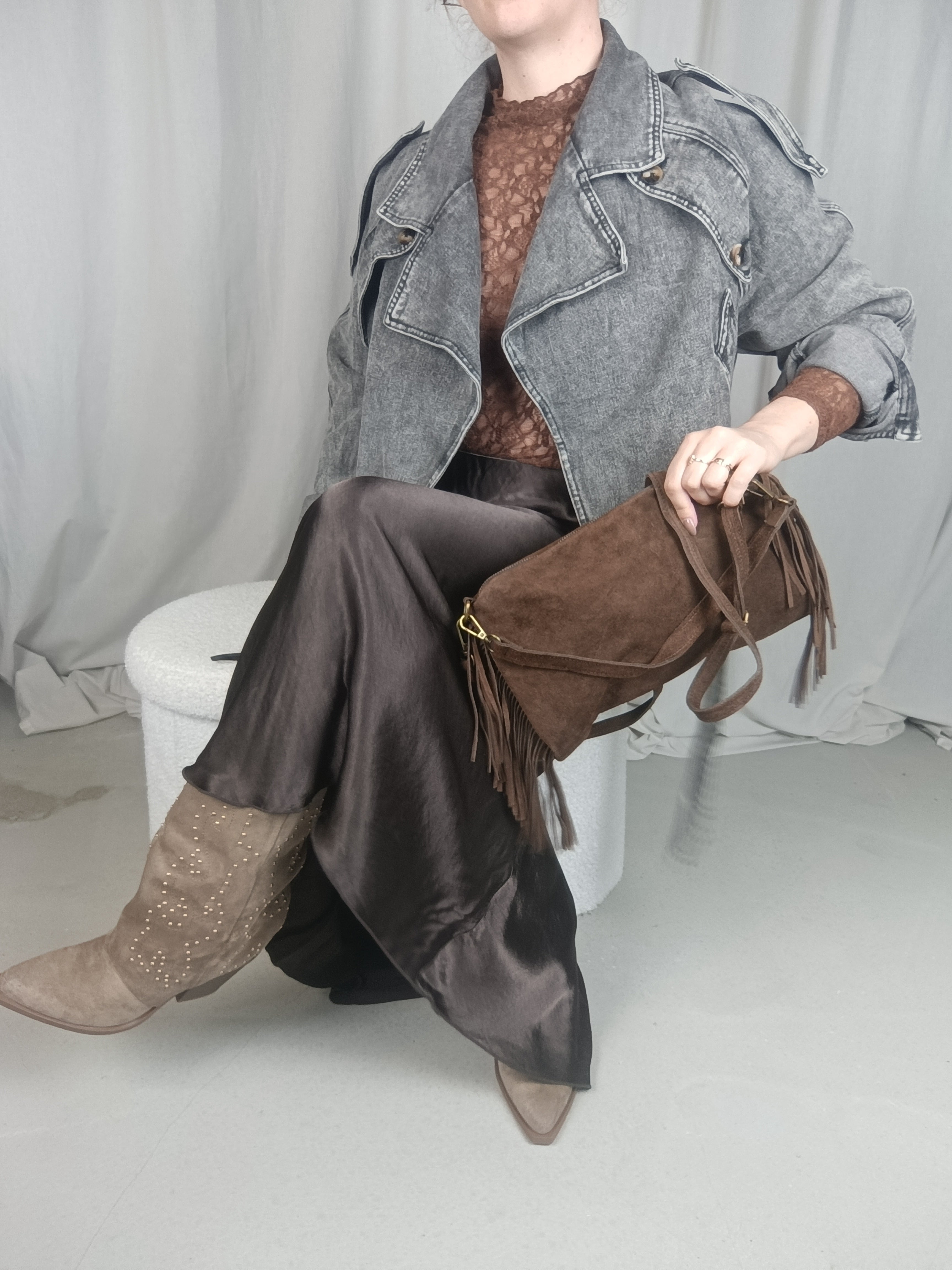 JADE - Perfecto en jean gris Oversize