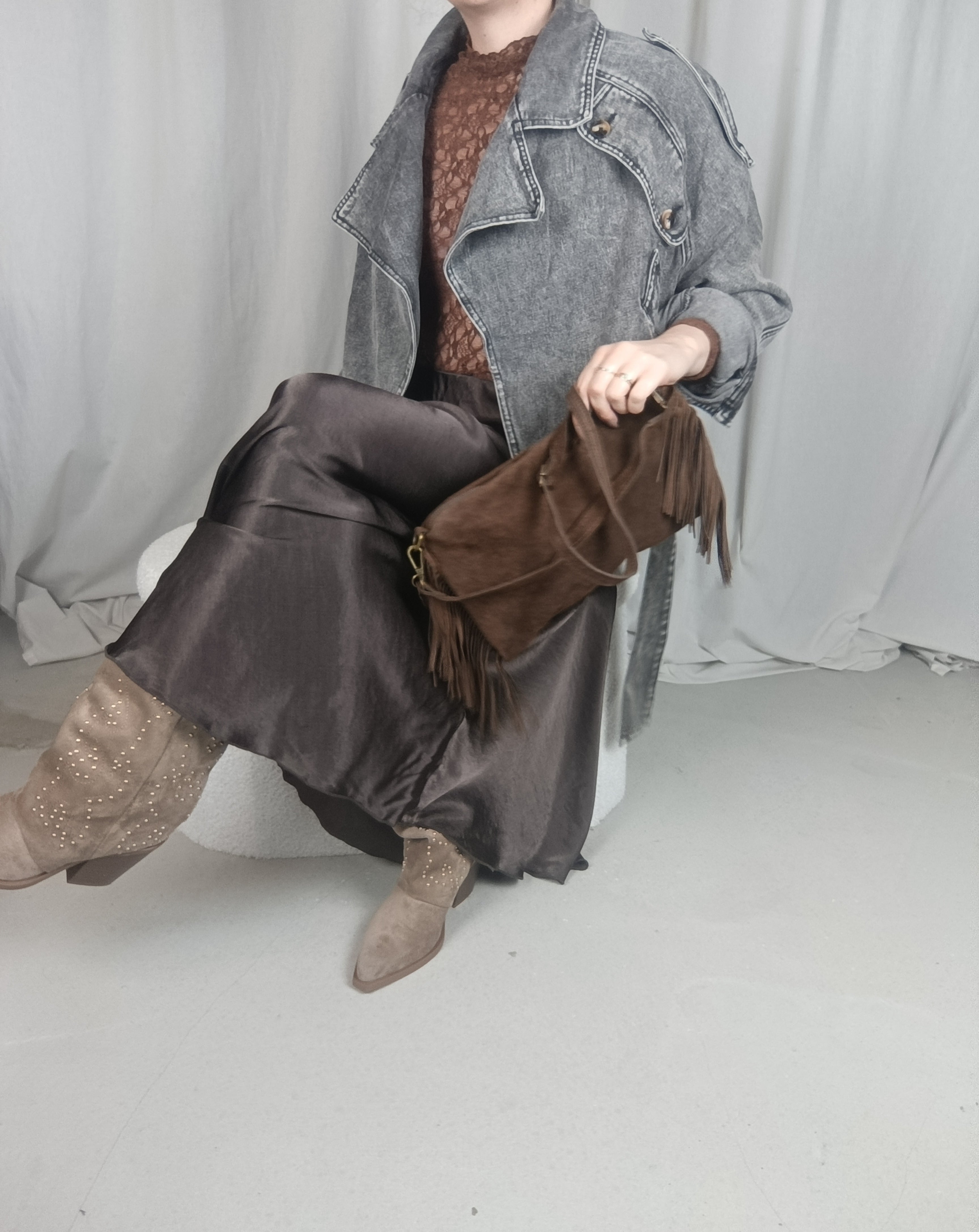 JADE - Perfecto en jean gris Oversize