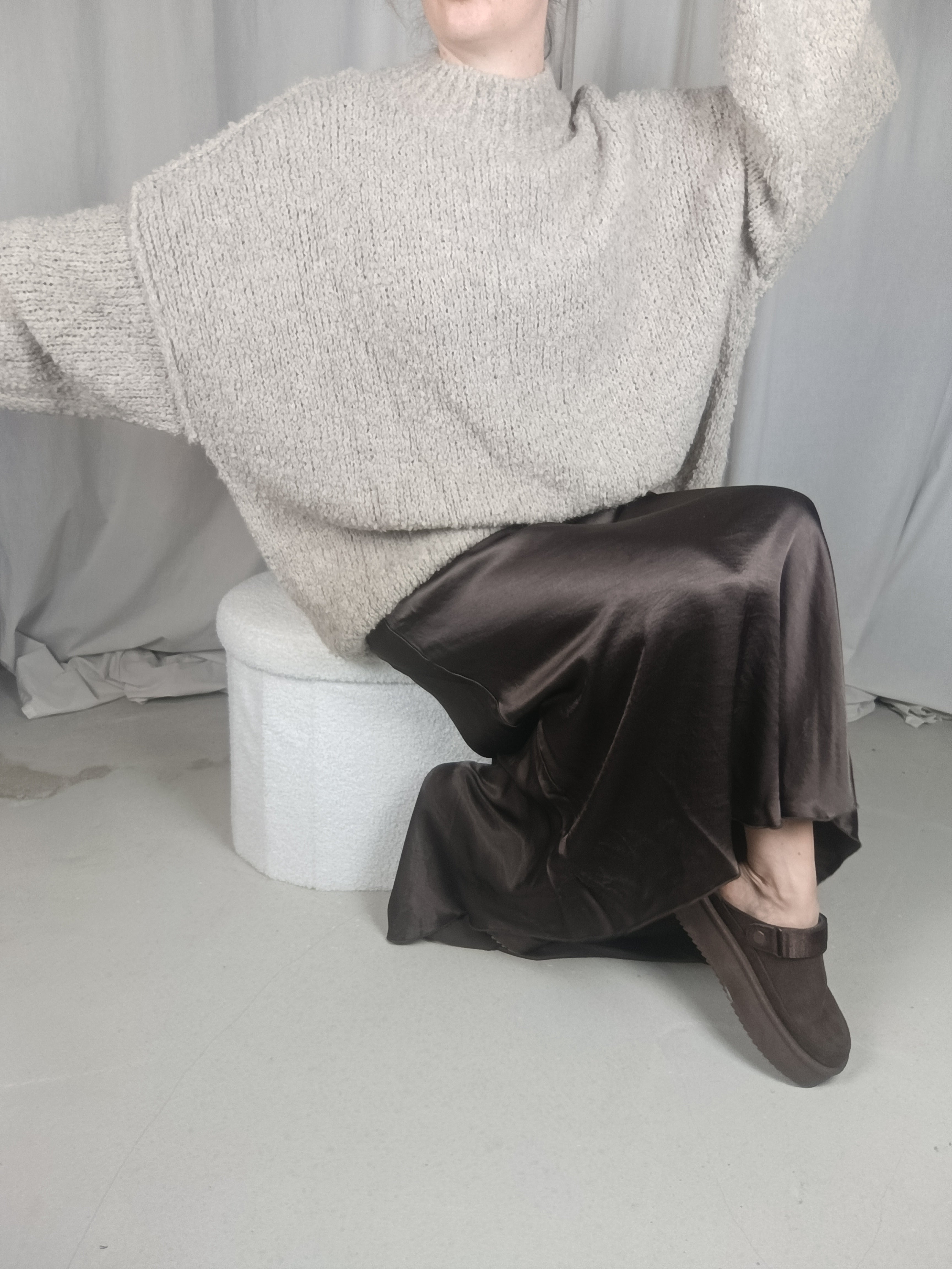 LOANNE choco - Jupe longue satinée