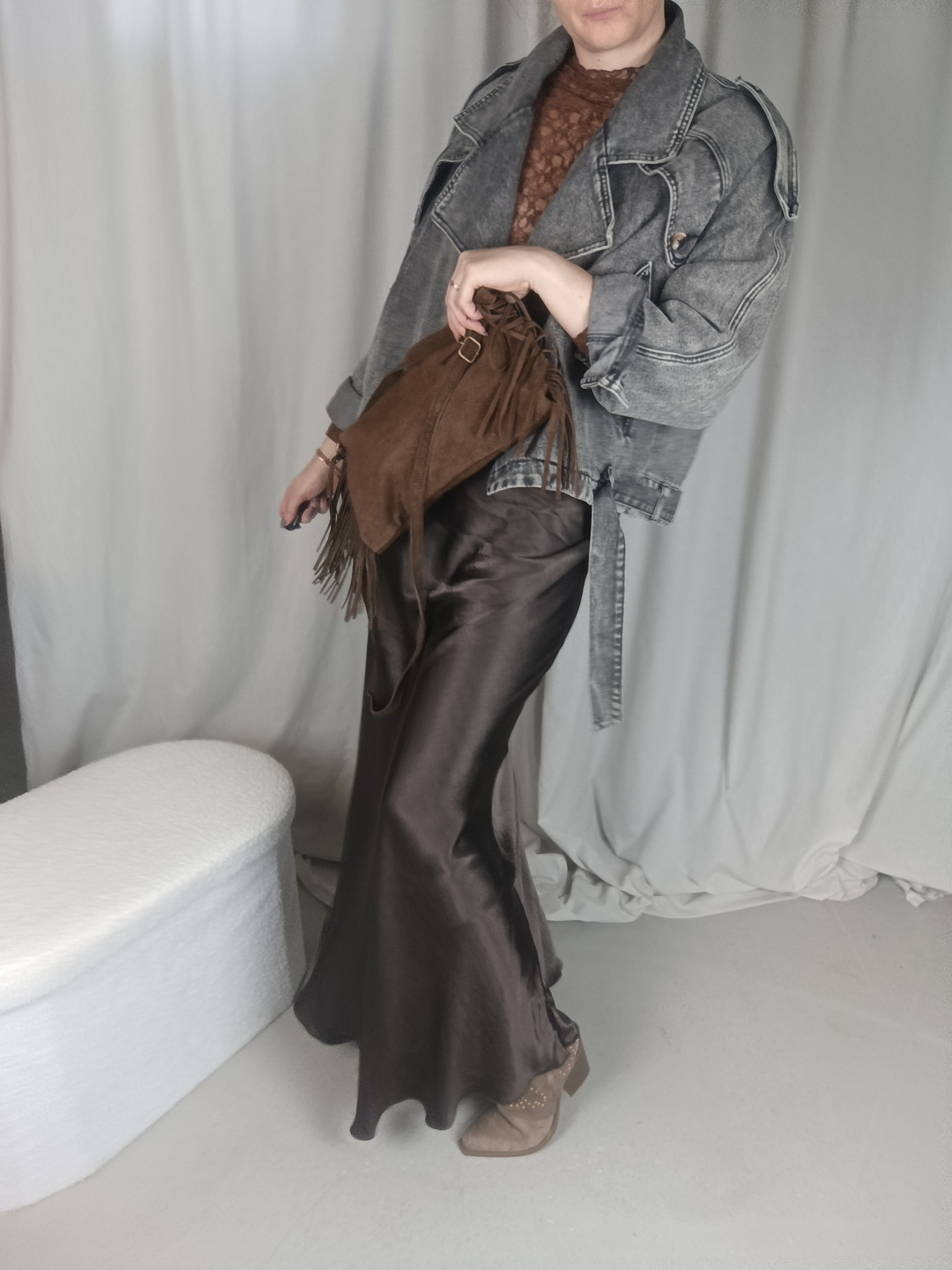 JADE - Perfecto en jean gris Oversize