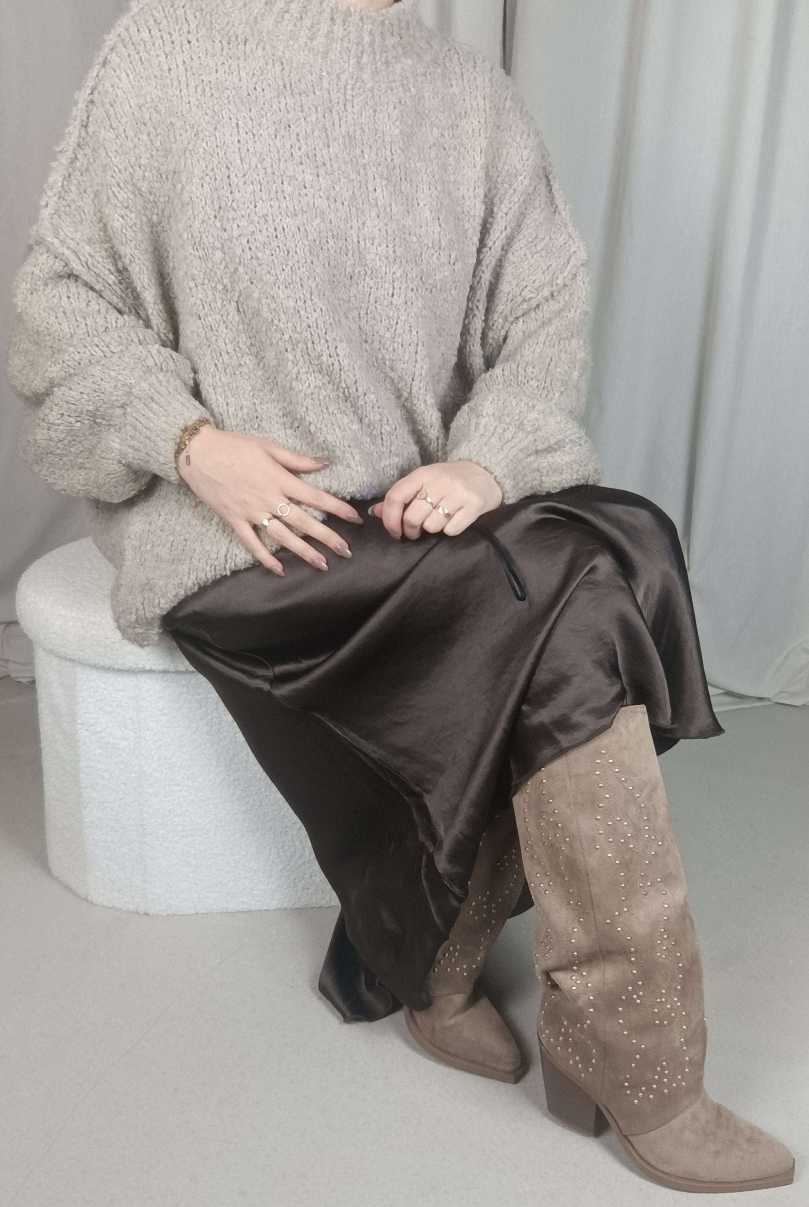 MALCOLM beige - Pull col montant oversize