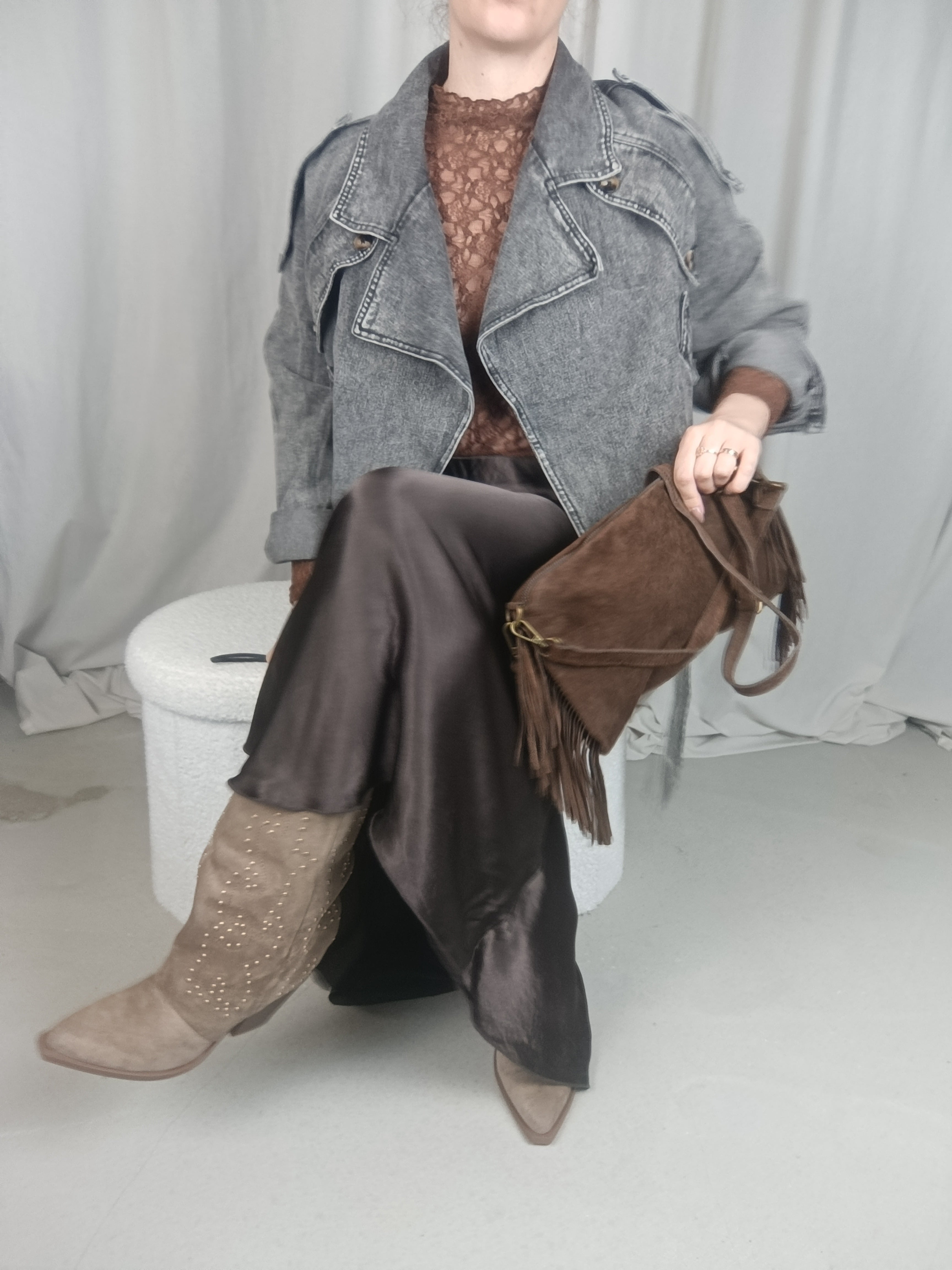 JADE - Perfecto en jean gris Oversize