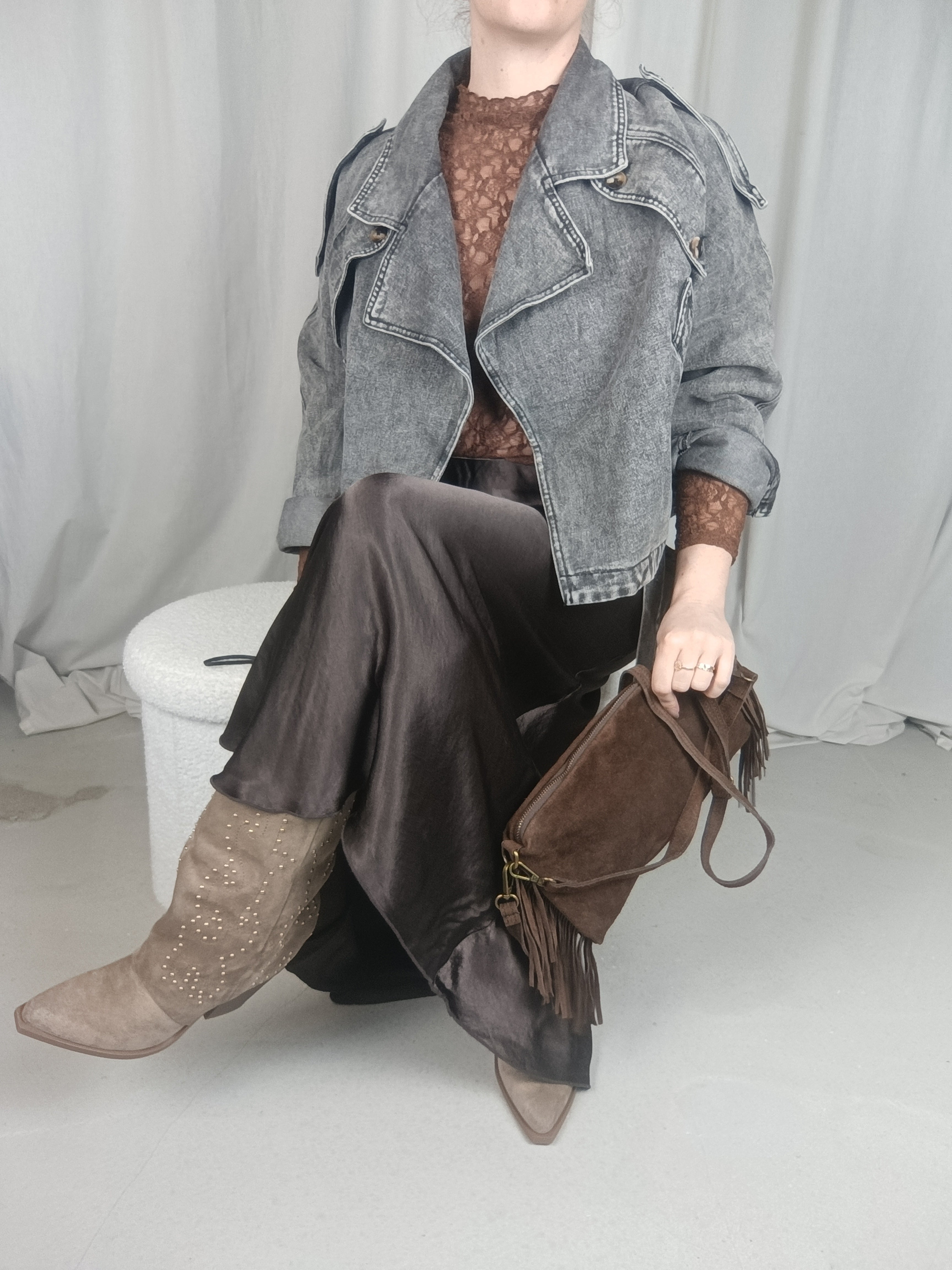 JADE - Perfecto en jean gris Oversize