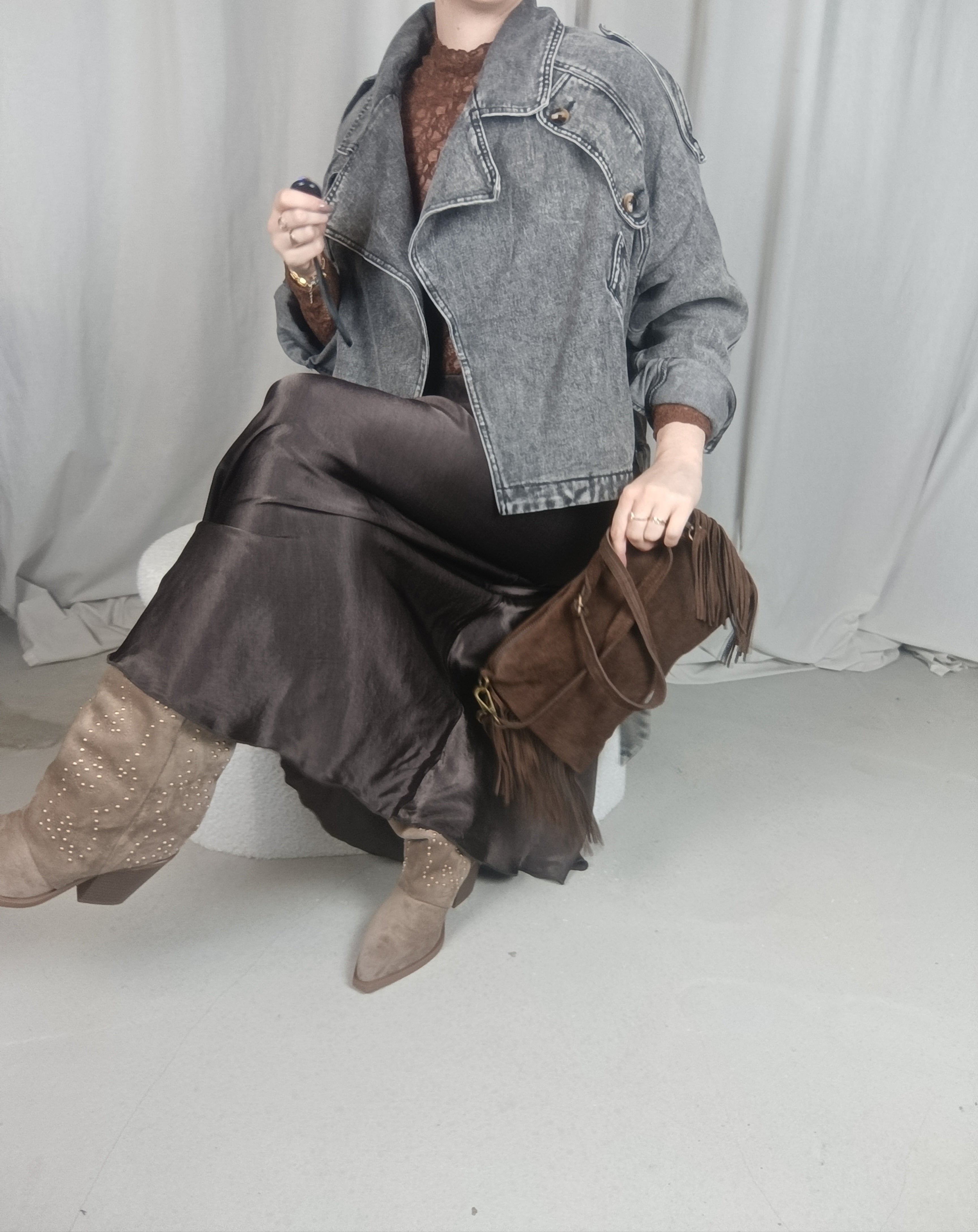 JADE - Perfecto en jean gris Oversize