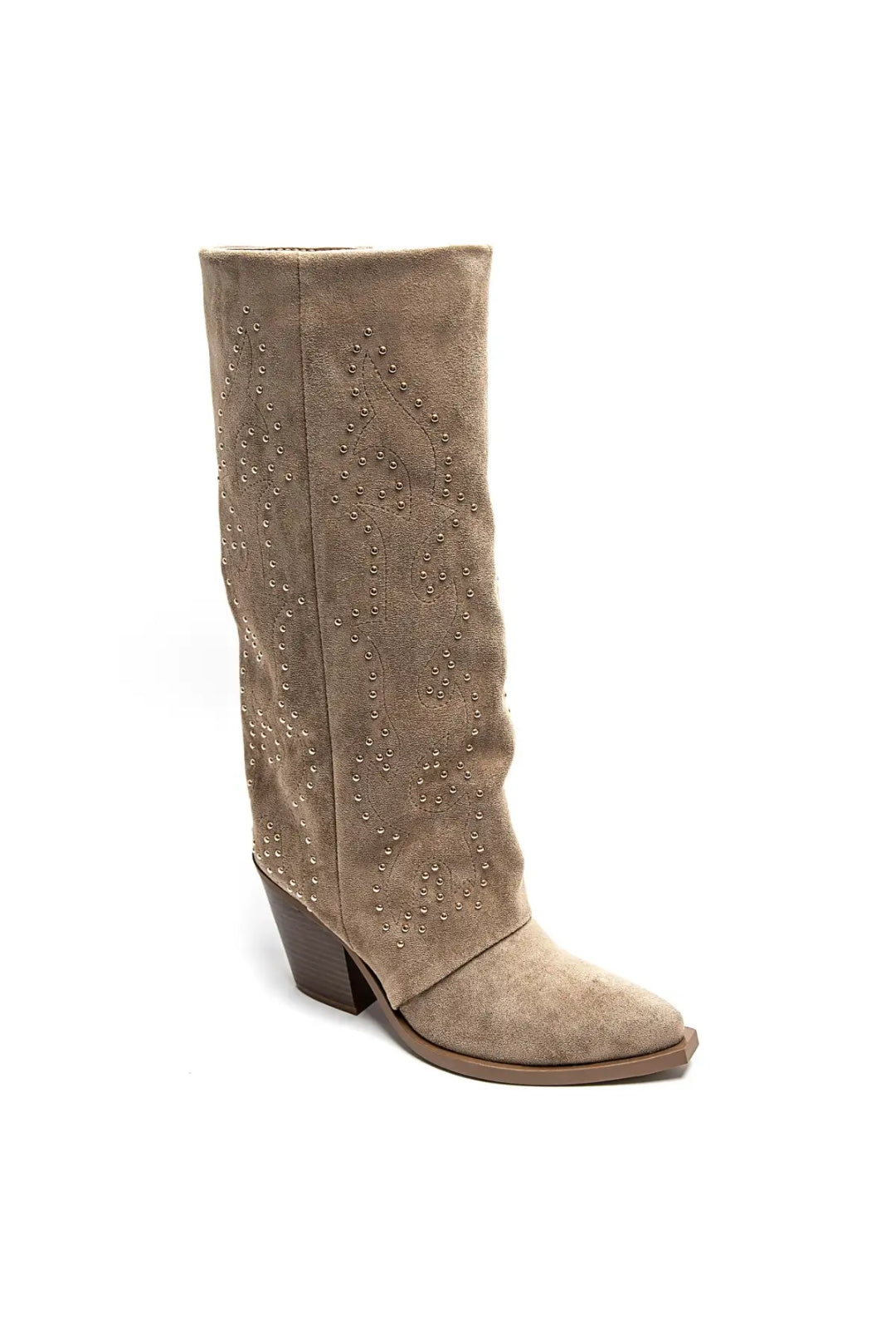 CÉLIA - Bottes esprit santiag beige cloutée