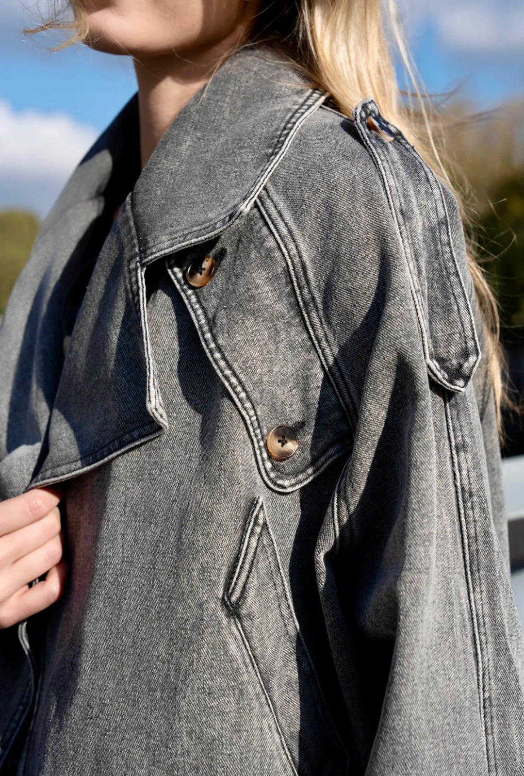 JADE - Perfecto en jean gris Oversize