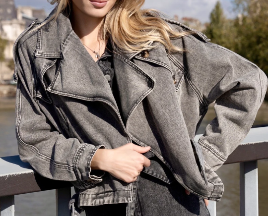 JADE - Perfecto en jean gris Oversize