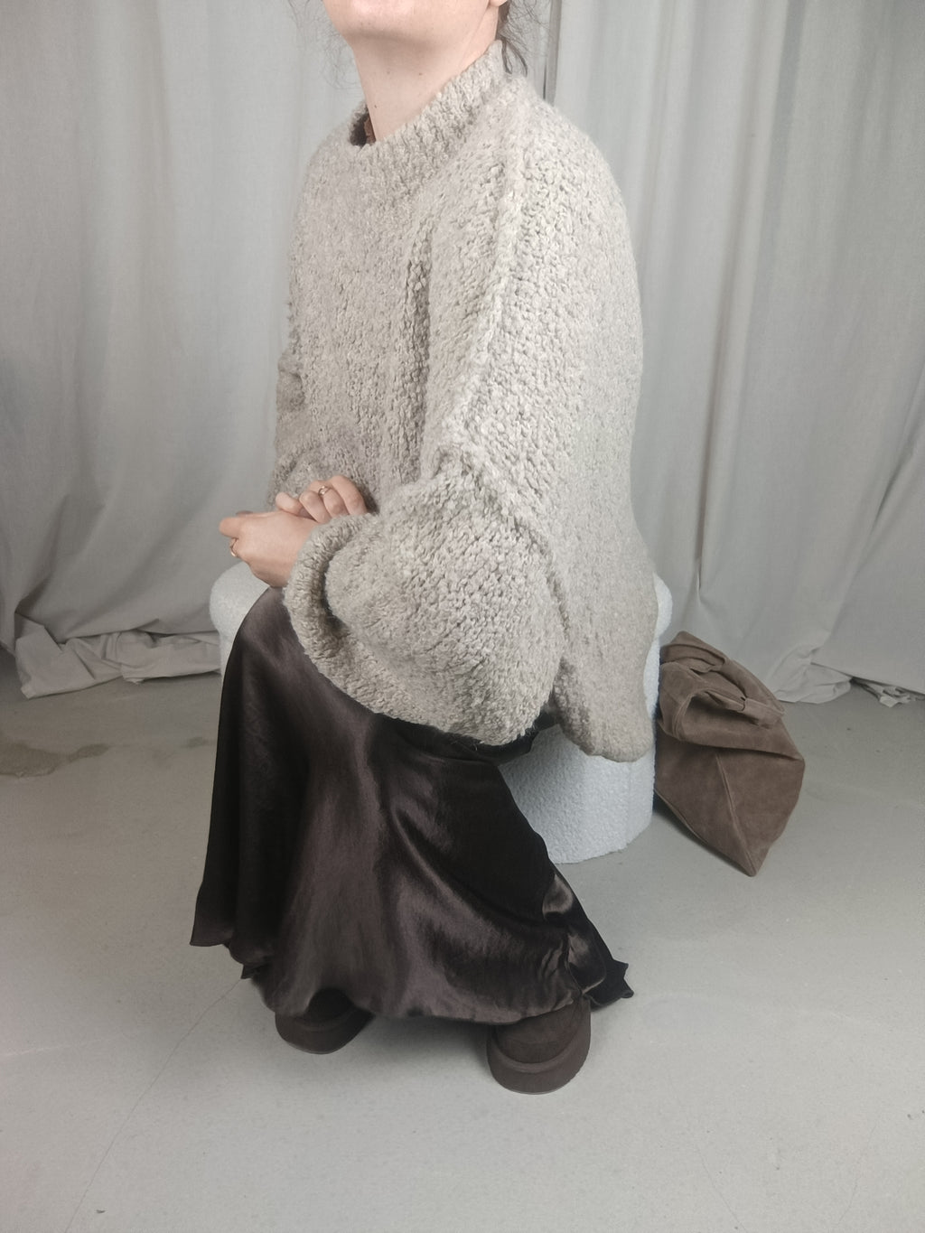 MALCOLM beige - Pull col montant oversize