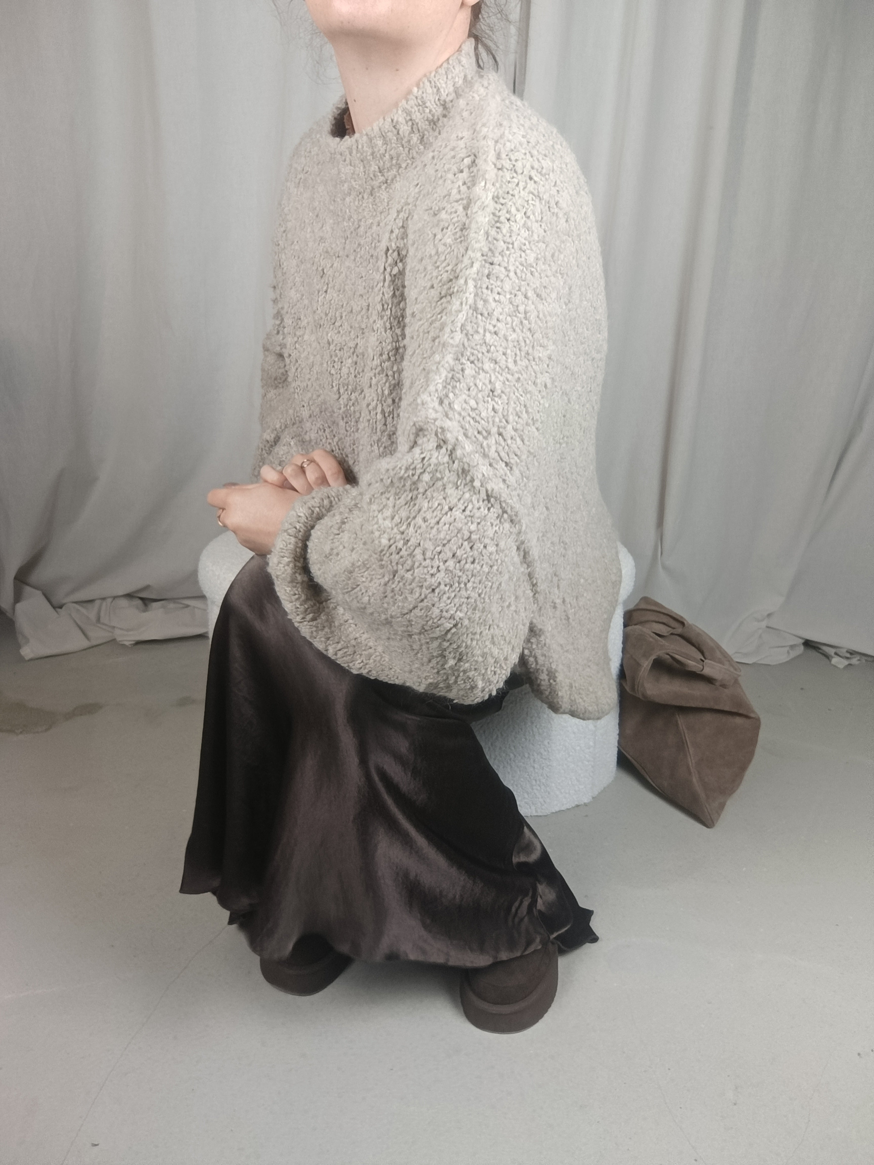 MALCOLM beige - Pull col montant oversize