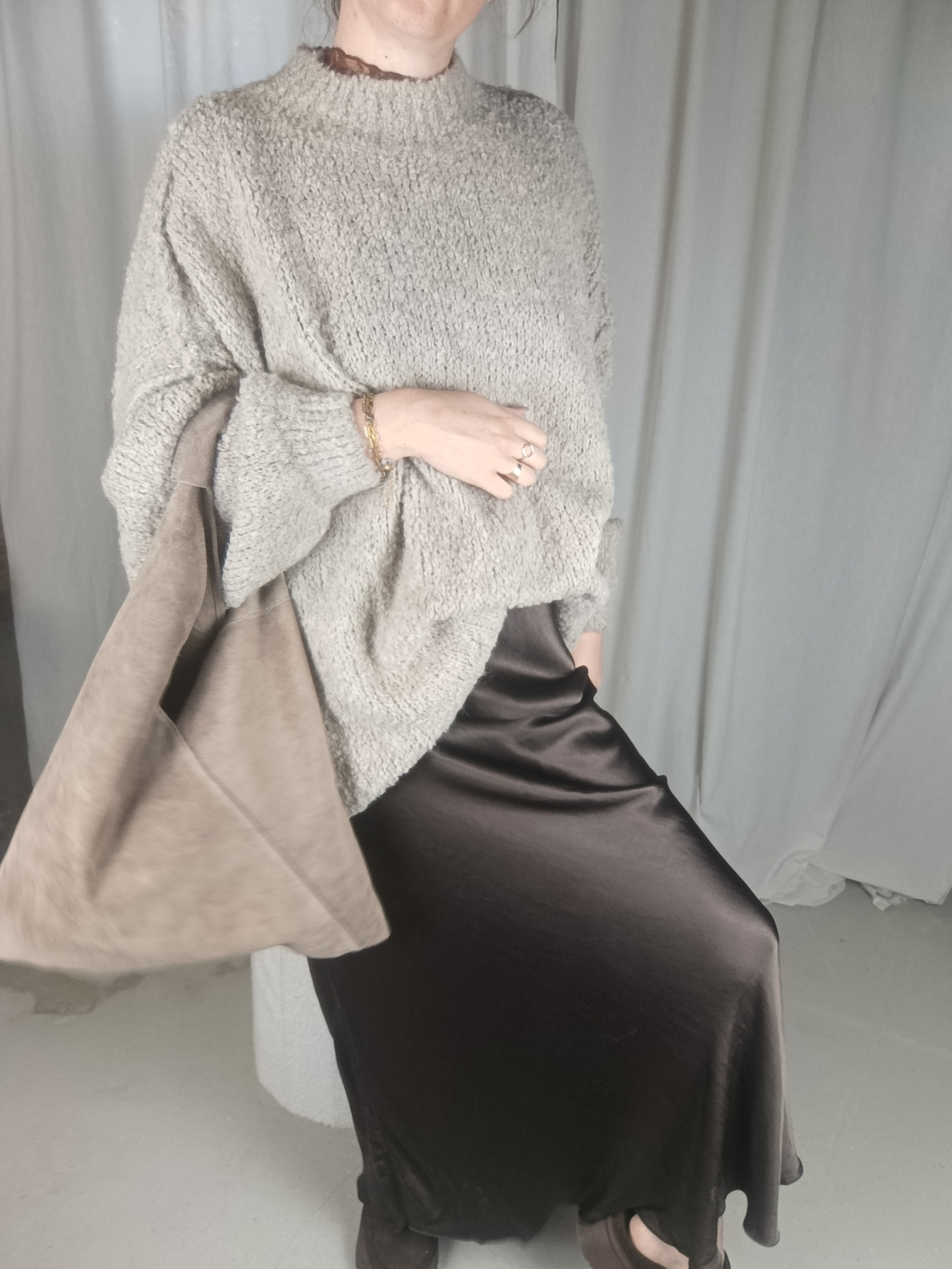 MALCOLM beige - Pull col montant oversize