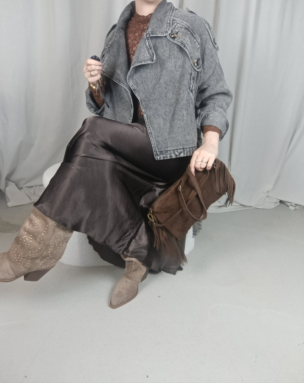 JADE - Perfecto en jean gris Oversize