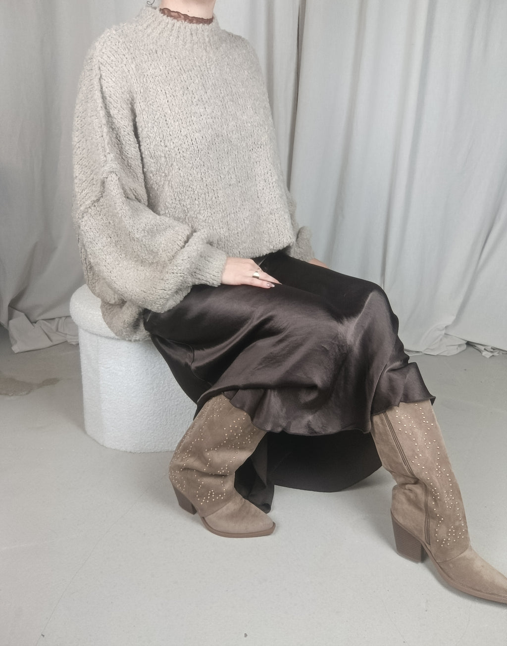 MALCOLM beige - Pull col montant oversize